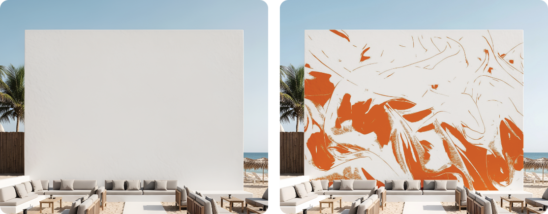 Modern Plaster Wall Mural Visualization for Outdoor Lounge Areas